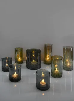 8in Tall Strasbourg Speckled Green Luster Glass Cylinder, Set of 4