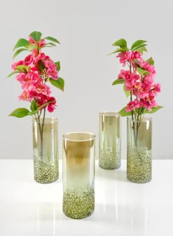 8in Tall Strasbourg Speckled Green Luster Glass Cylinder, Set of 4