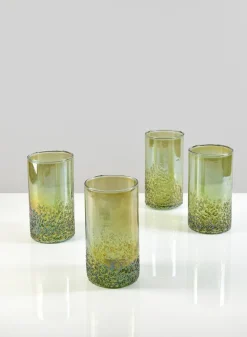 6in Tall Strasbourg Speckled Green Luster Glass Cylinder, Set of 4
