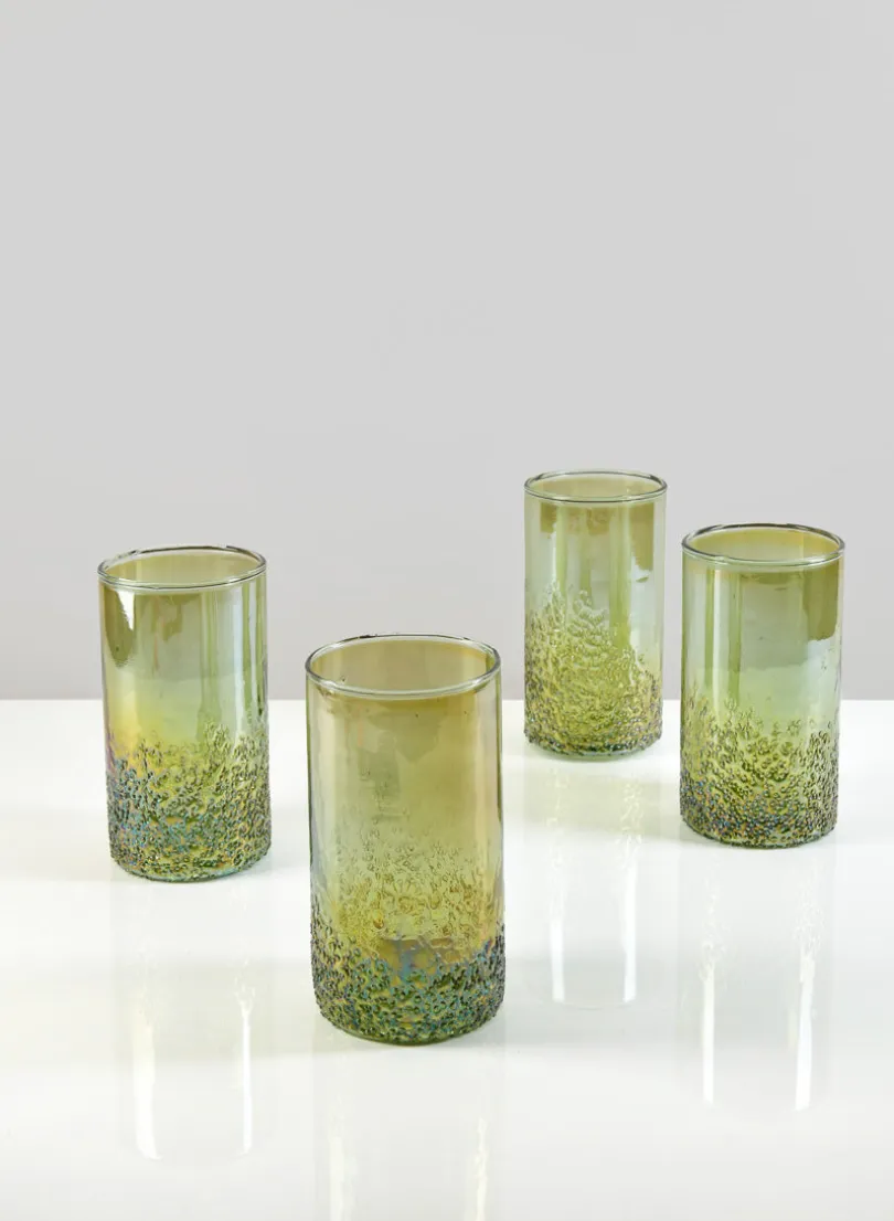 6in Tall Strasbourg Speckled Green Luster Glass Cylinder, Set of 4