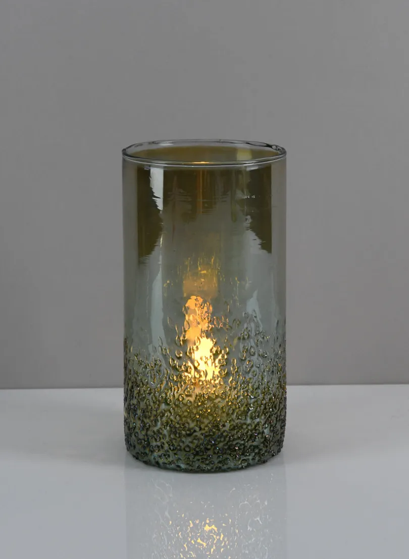 6in Tall Strasbourg Speckled Green Luster Glass Cylinder, Set of 4
