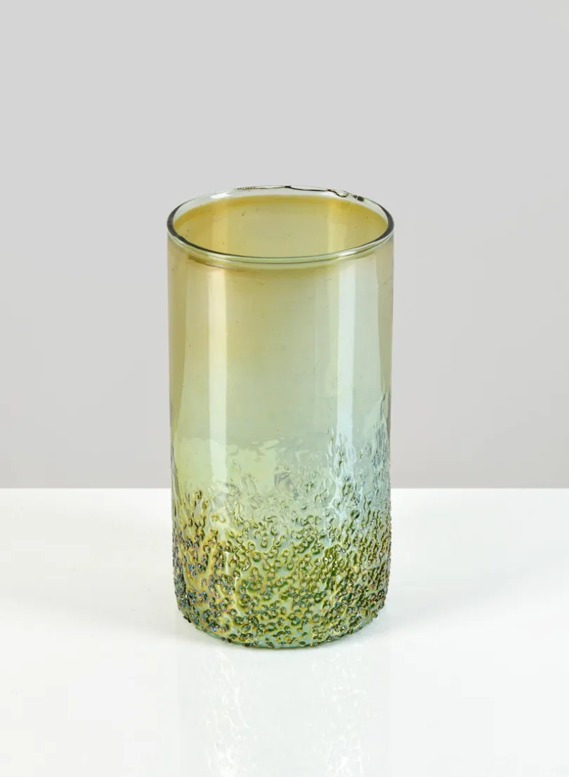 6in Tall Strasbourg Speckled Green Luster Glass Cylinder, Set of 4