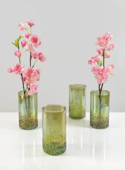 6in Tall Strasbourg Speckled Green Luster Glass Cylinder, Set of 4