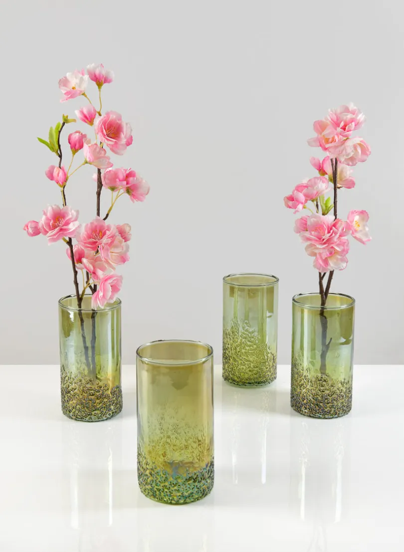 6in Tall Strasbourg Speckled Green Luster Glass Cylinder, Set of 4