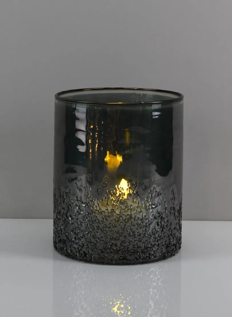 6in Tall Strasbourg Speckled Grey Luster Glass Cylinder