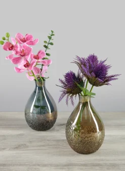 6in Tall Suenos Artisan Speckled Smoke Luster Glass Vase