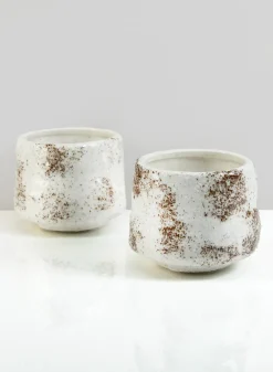 3.75in Tall Taino White Ceramic Glazed Pot, Set of 2