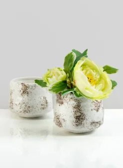 3.75in Tall Taino White Ceramic Glazed Pot, Set of 2