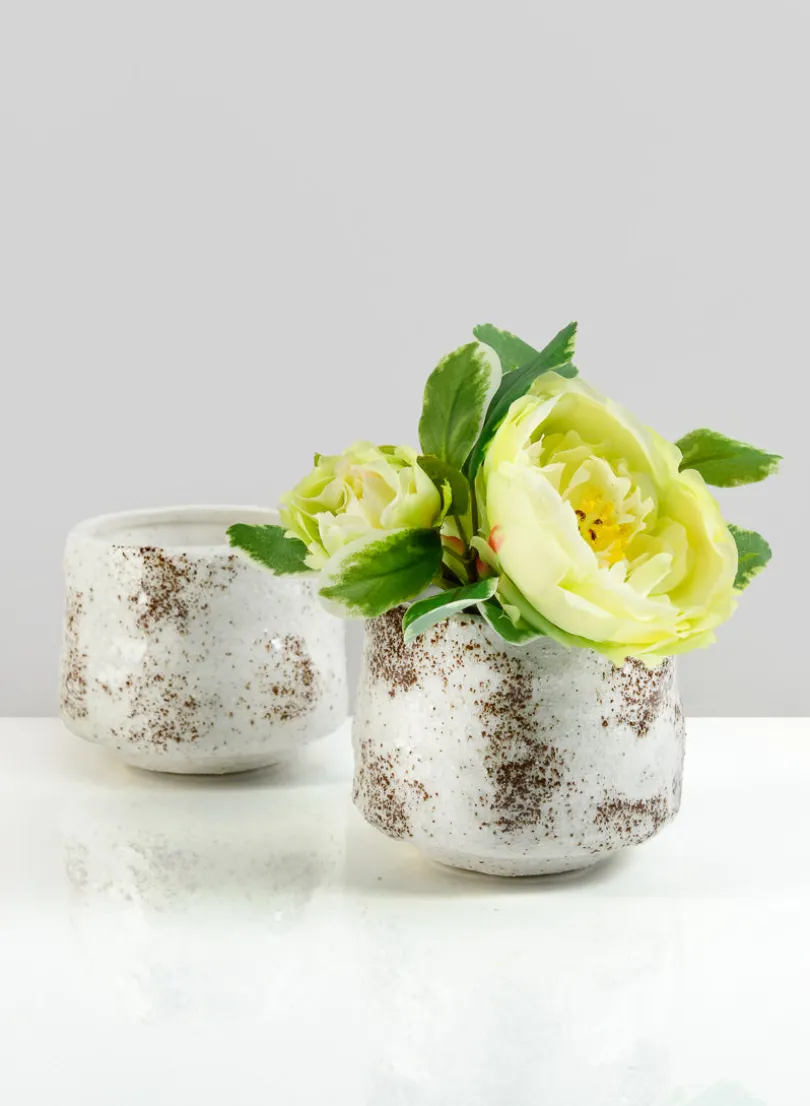 3.75in Tall Taino White Ceramic Glazed Pot, Set of 2