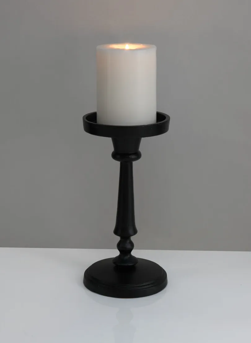 8.75in Tall Targaryen Black Metal Pillar Holder