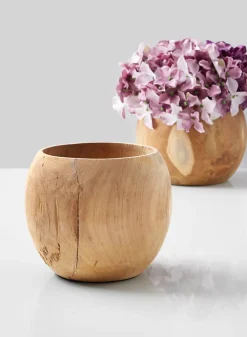 5.5in Tall Teak Fishbowl Wood Vase