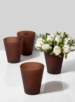 4in Tall Terracotta-Look Deep Brown Glass Vase, Set of 4