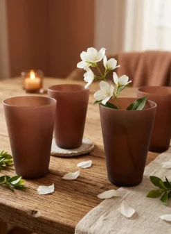 4in Tall Terracotta-Look Deep Brown Glass Vase, Set of 4
