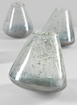 3.75in Tall Tilted Artisan Speckled Luster Smoke Glass Vase, Set of 4