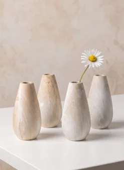 5in Tall Travertine Look Ceramic Bud Vase, Set of 4