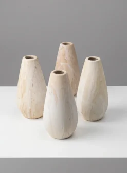 5in Tall Travertine Look Ceramic Bud Vase, Set of 4