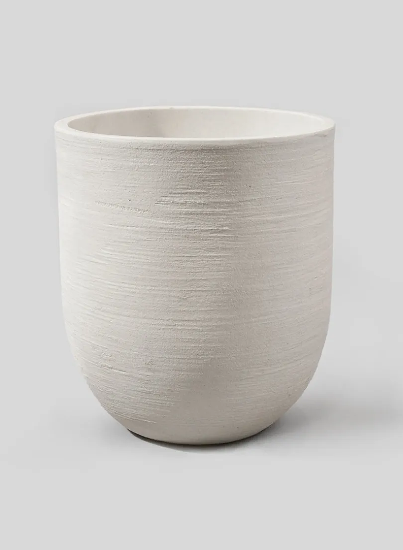 16in Tall Tulum Sand Fiber Round White Pot