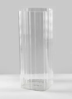 10in Tall Vendome Rounded Square Ribbed Glass Vase