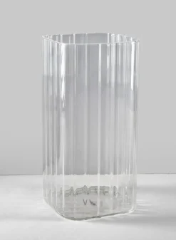 8in Tall Vendome Rounded Square Ribbed Glass Vase