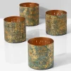 3.25in Tall Verdigris & Gold Pierced Iron Votive Holder