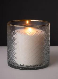 5.5in Tall Versailles Cut Work Gold Rim Glass Cylinder