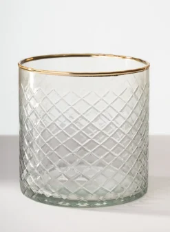 5.5in Tall Versailles Cut Work Gold Rim Glass Cylinder