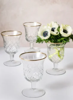 5.5in Tall Versailles Goblet Gold Rim Mini Glass Urn, Set of 4
