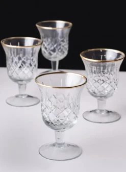 5.5in Tall Versailles Goblet Gold Rim Mini Glass Urn, Set of 4