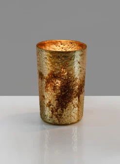3 ¼in Tall Vintage Bronze & Silver Glass Votive, Set of 6