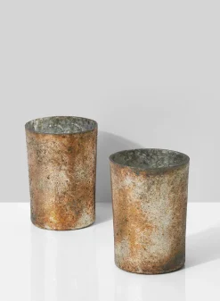 4in Tall Vintage Bronze & Silver Glass Votive