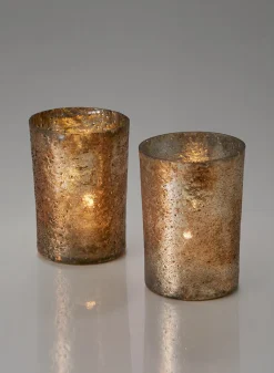 4in Tall Vintage Bronze & Silver Glass Votive