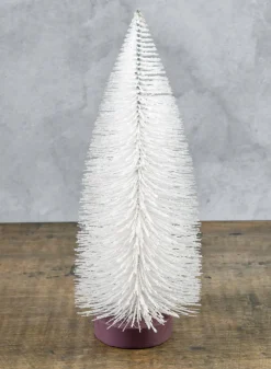 10in Tall White Glittered Tabletop Christmas Tree, Case of 12