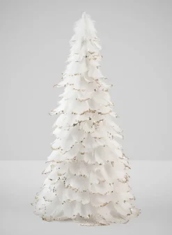 18in Tall White Gold Tip Feather Tree