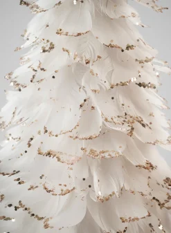 18in Tall White Gold Tip Feather Tree