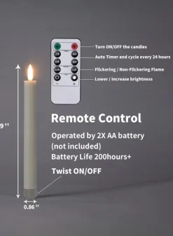 9in Tall White Taper Candles with Remote, Set of 6