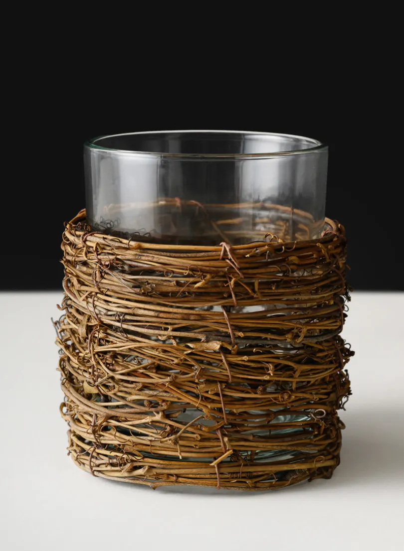 5in Tall Yangon Dark Willow Wrapped Glass Cylinder