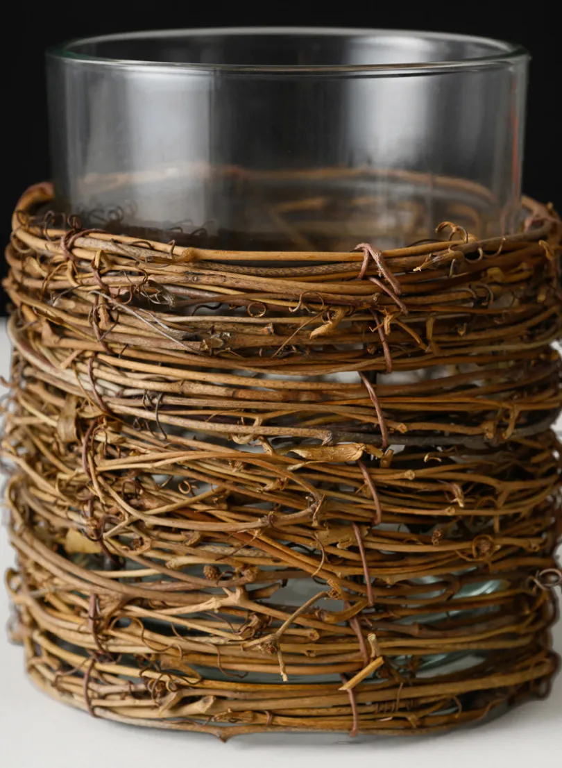 5in Tall Yangon Dark Willow Wrapped Glass Cylinder