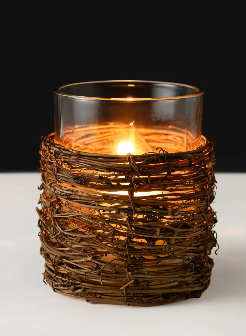 5in Tall Yangon Dark Willow Wrapped Glass Cylinder