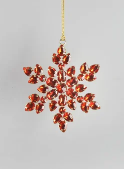 4in Wide Acrylic Red Stone Hanging Plastic Snowflake