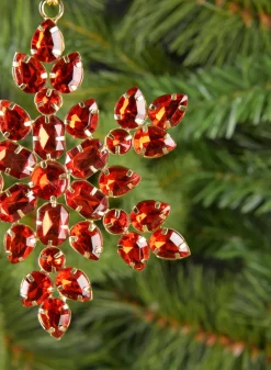 4in Wide Acrylic Red Stone Hanging Plastic Snowflake