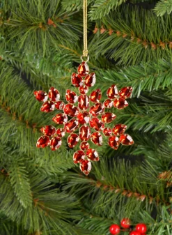 4in Wide Acrylic Red Stone Hanging Plastic Snowflake