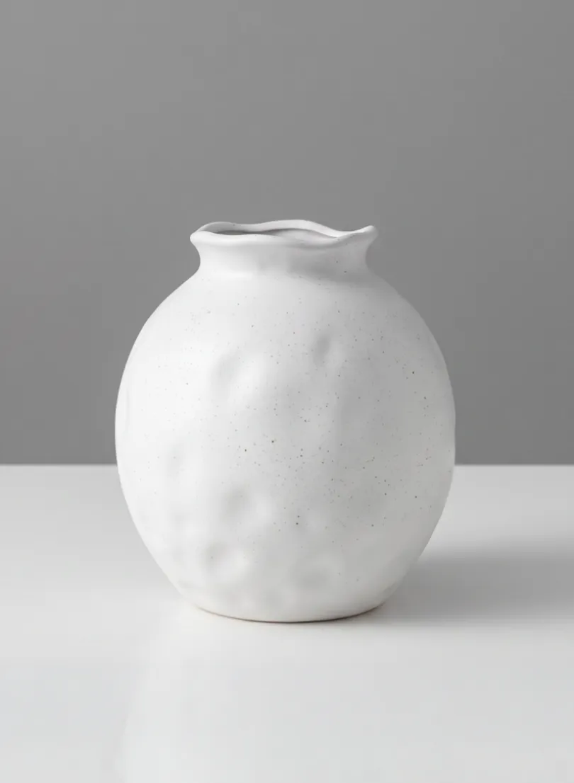 5.5in Wide Aged White Porcelain Fishbowl Vase