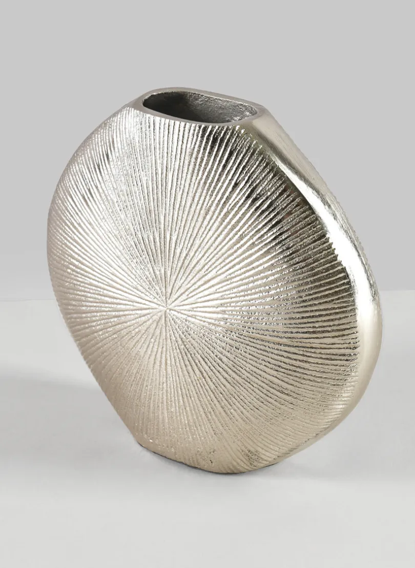 6.5in Wide Aluminum Soleil Silver Tone Vase