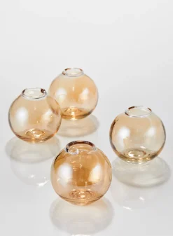 3in Wide Amber Luster Glass Ball Bud Vase, Set of 4