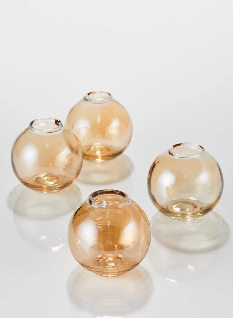 3in Wide Amber Luster Glass Ball Bud Vase, Set of 4