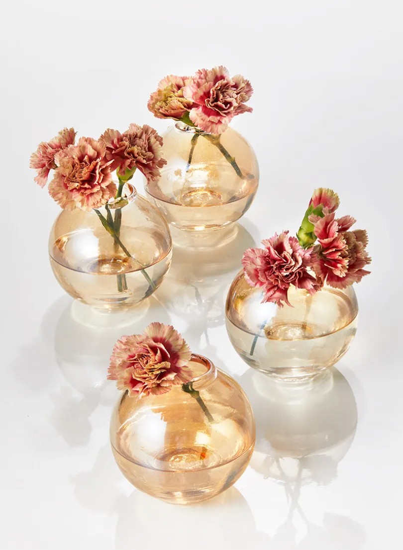 3in Wide Amber Luster Glass Ball Bud Vase, Set of 4