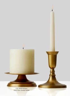 5.5in Wide Antique Brass Gold Pillar Candle Holder