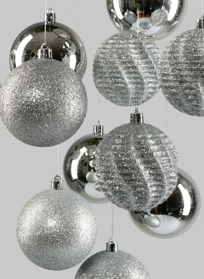 3in Wide Assorted Silver Plastic Ornaments, Set of 12