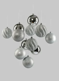 3in Wide Assorted Silver Plastic Ornaments, Set of 12
