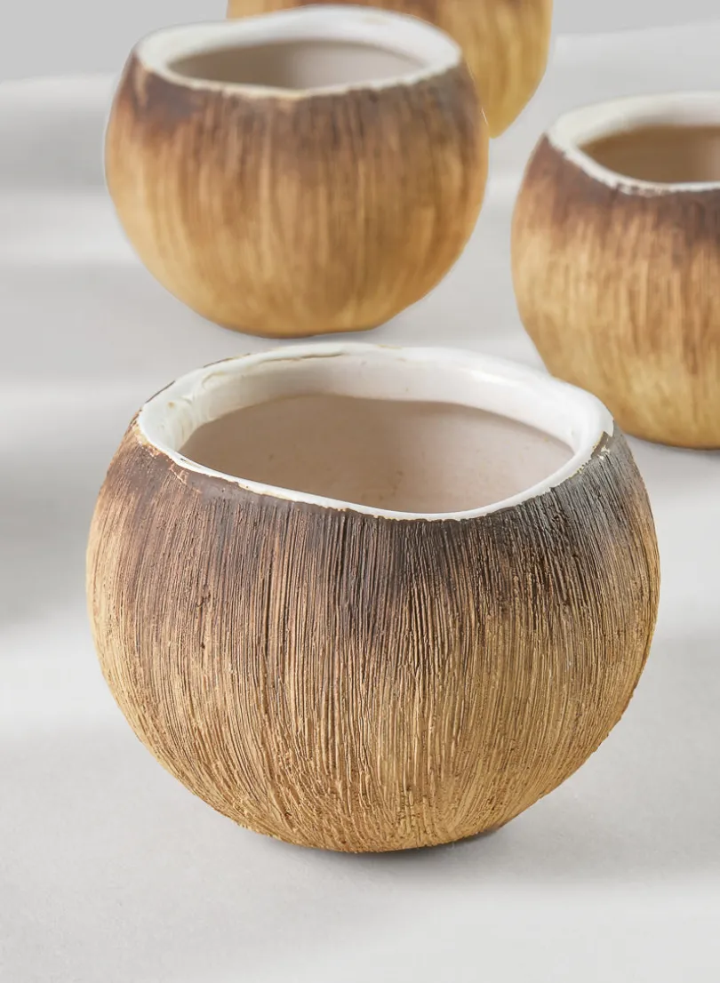 3in Wide Bali Coconut Mini Ceramic Vase, Set of 6